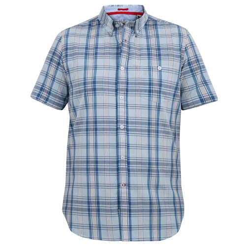 D555 Orchard Check Button Down Collar S/S Shirt With Pocket Sky Blue